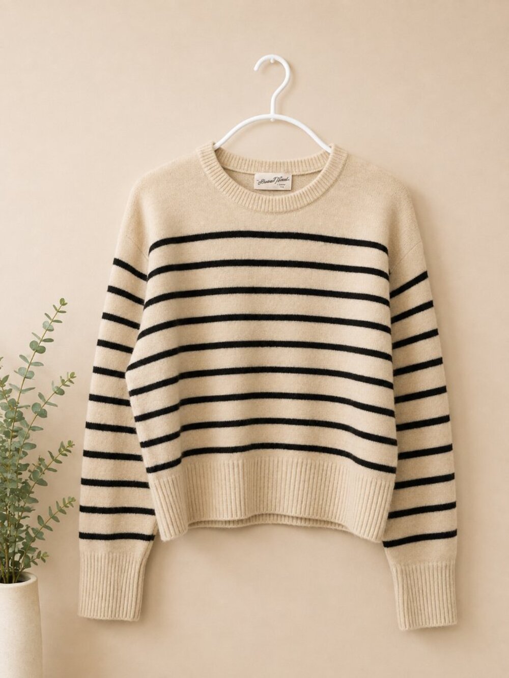 Universal Thread Cream and Black Stripe Crewneck Sweater